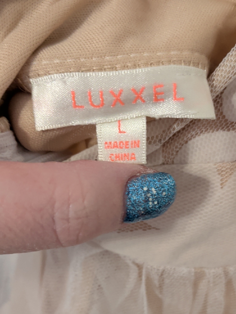 Luxxel Beige Maxi Dress with White Floral Lace Overlay - Picture 4 of 4